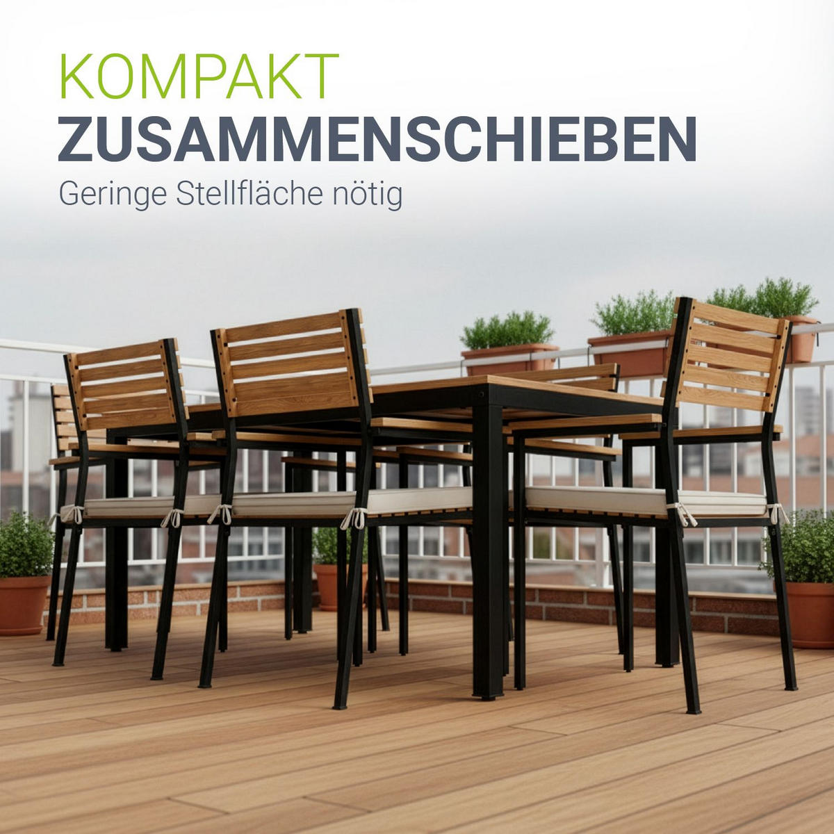 GARTENGARNITUR Rhodos Akazienholz 7-teilig - Braun, Holz/Metall - Juskys