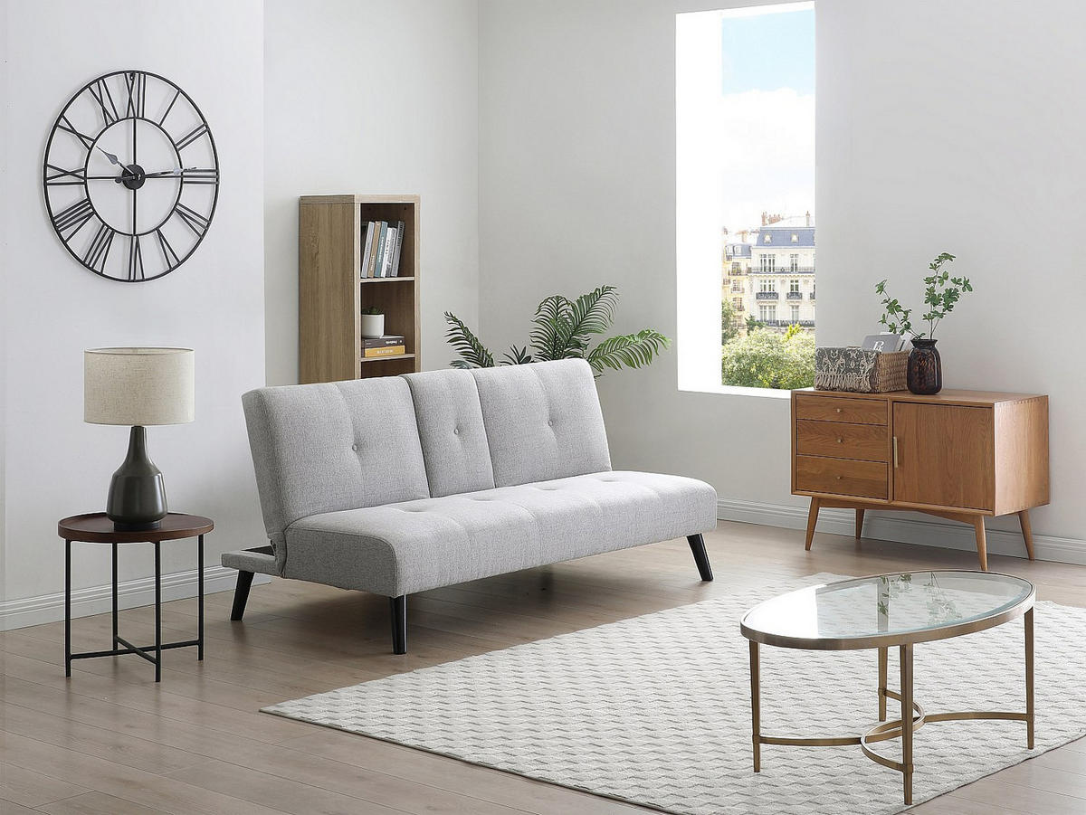 SCHLAFSOFA - 3 Personen - Stoff - Hellgrau - - Hellgrau, Textil (182/85/91cm) - Vente-Unique