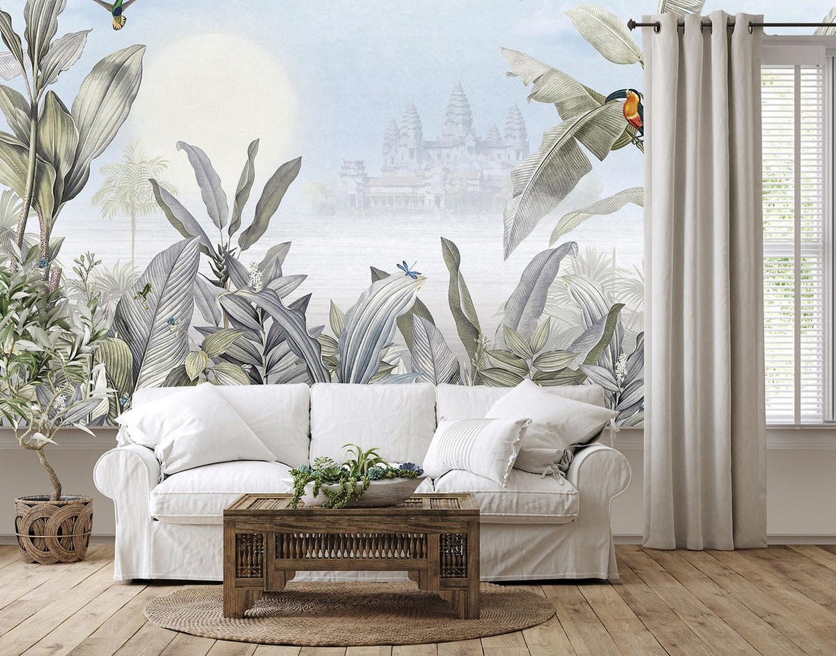 FOTOTAPETE Dschungelmuster 424 x 280 cm - Blau, Papier (424/280cm) - Sanders & Sanders