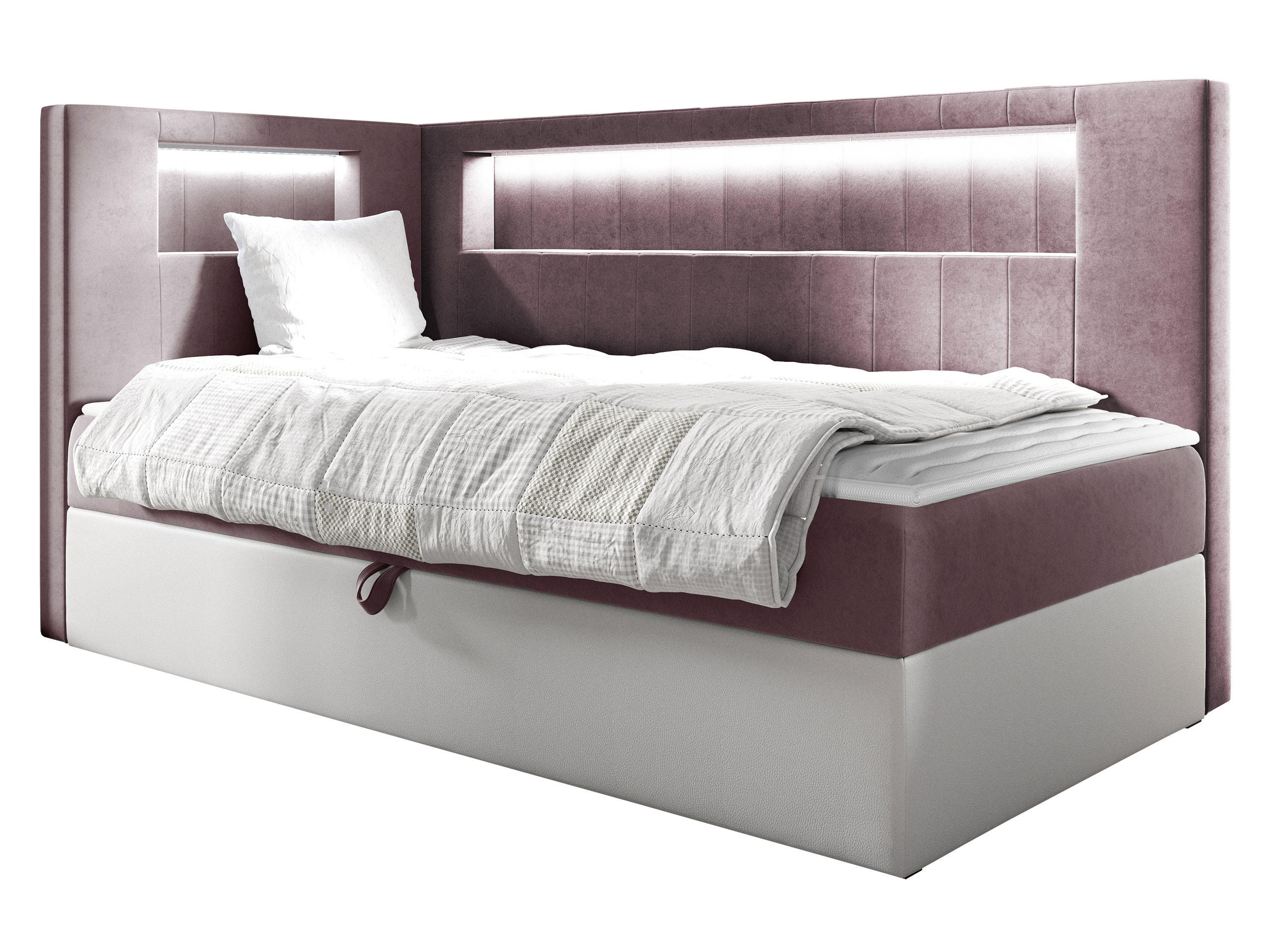 BOXBETT Gold Junior 3, Seite zum Öffnen des Bettkastens: Links - Weiß/Rosa, Holz (100/200cm) - MIRJAN24