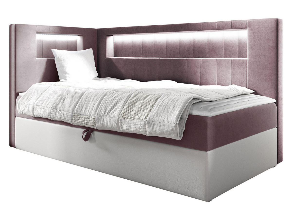 BOXBETT Gold Junior 3, Seite zum Öffnen des Bettkastens: Links - Weiß/Rosa, Holz (80/200cm) - MIRJAN24