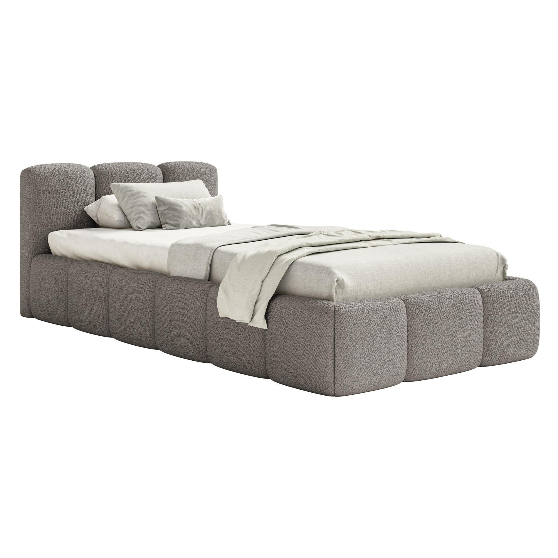 POLSTERBETT Cloudy Low Grau Bouclé, Bettkasten & Lattenrost, 90x200 cm - Schwarz/Grau, Kunststoff/Textil (90/200cm) - Selsey