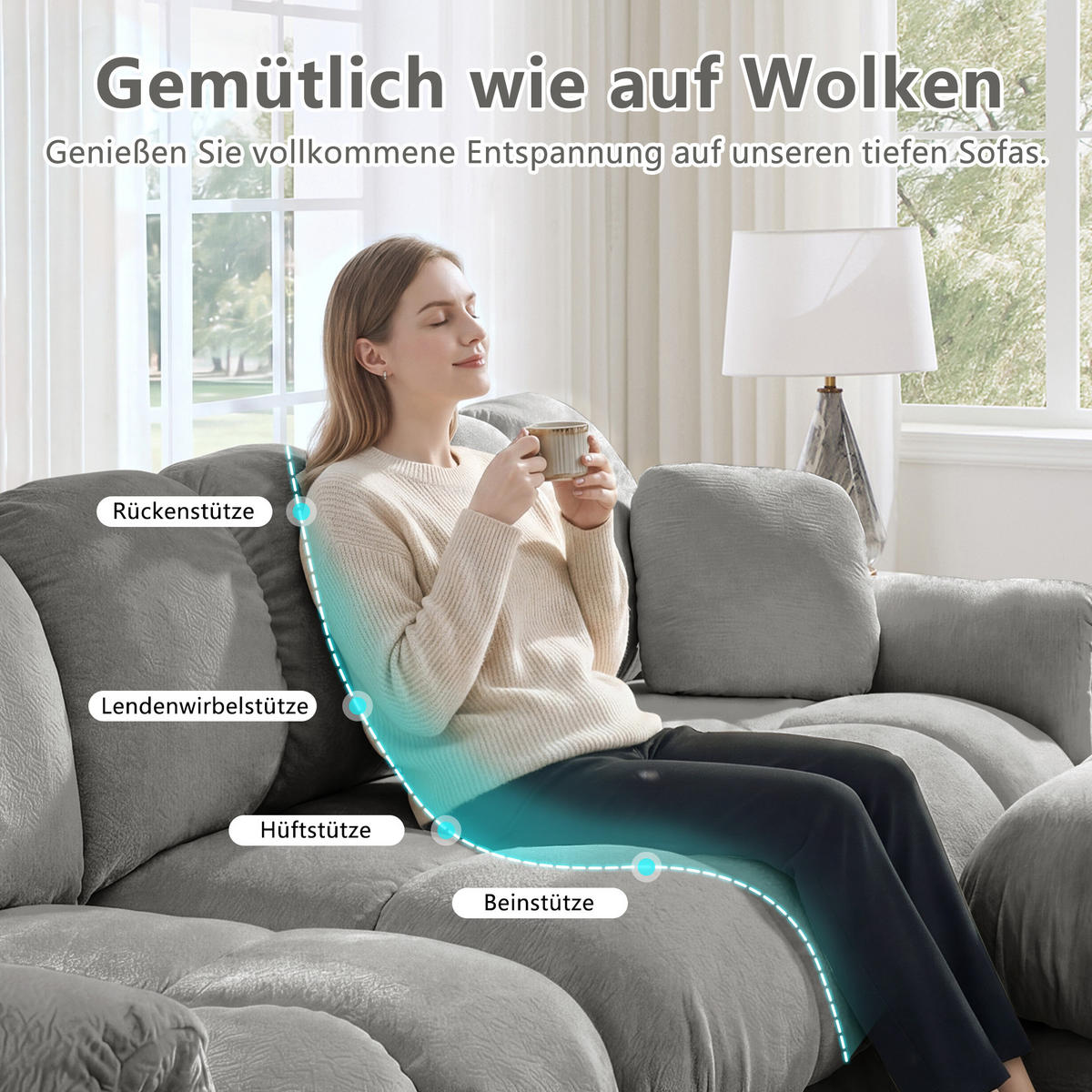 ECKSOFA 330/149/90 cm Hellgrau Cord mit mobiler Ottomane und 2 kleinen Dekokissen - Hellgrau, Textil (330/149cm) - Oxeza