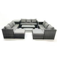 GARTENMÖBEL COUCHTISCH SET mit Sofa Polyrattan Outdoor 11-Sitzer - Dunkelgrau/Grau, Glas/Kunststoff - Fimous