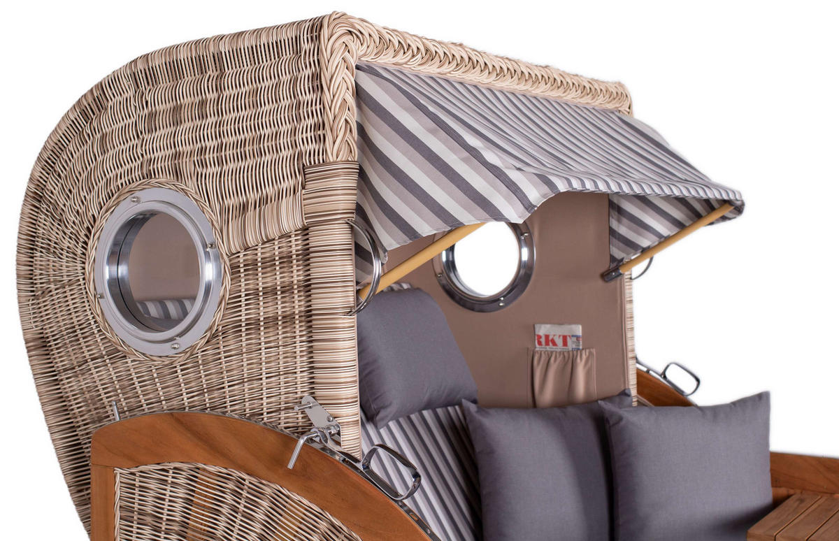 STRANDKORB XXL Düne Grande Teak PE Shell - Braun/Grau, Metall (142/170/95cm) - Mr. Deko
