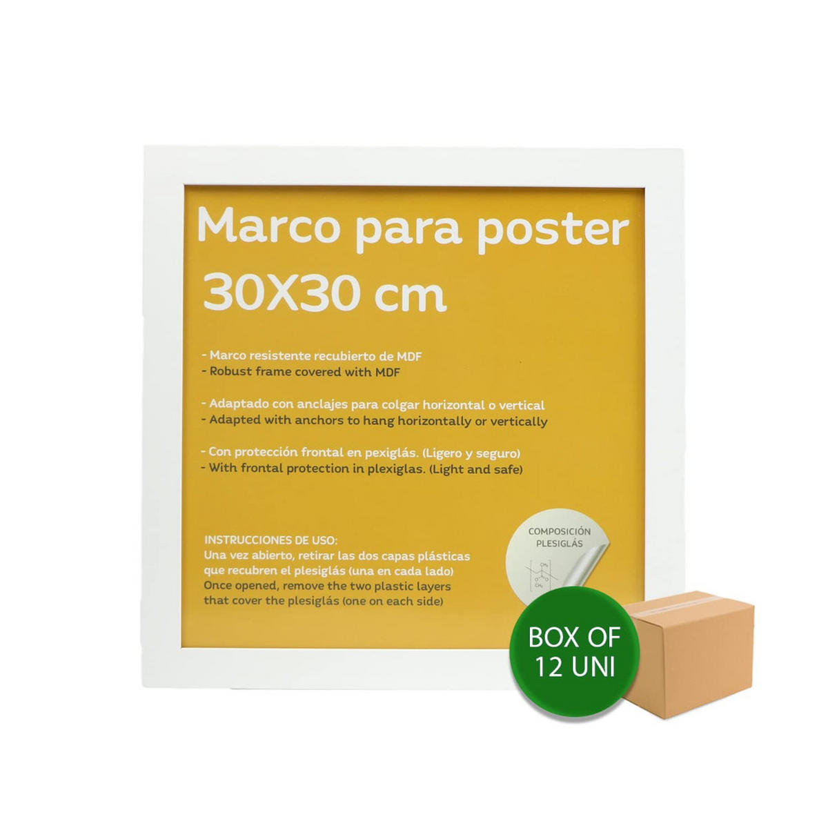 RAHMEN Set mit 12 aus MDF und Acrylglas Schutz und Aussteller für Fotografien, Bilder, Poster, Gemälde, Dekoration für Haus Farbe Weiß 30x30 cm - Weiß, Holz (30/3/30cm) - Nacnic