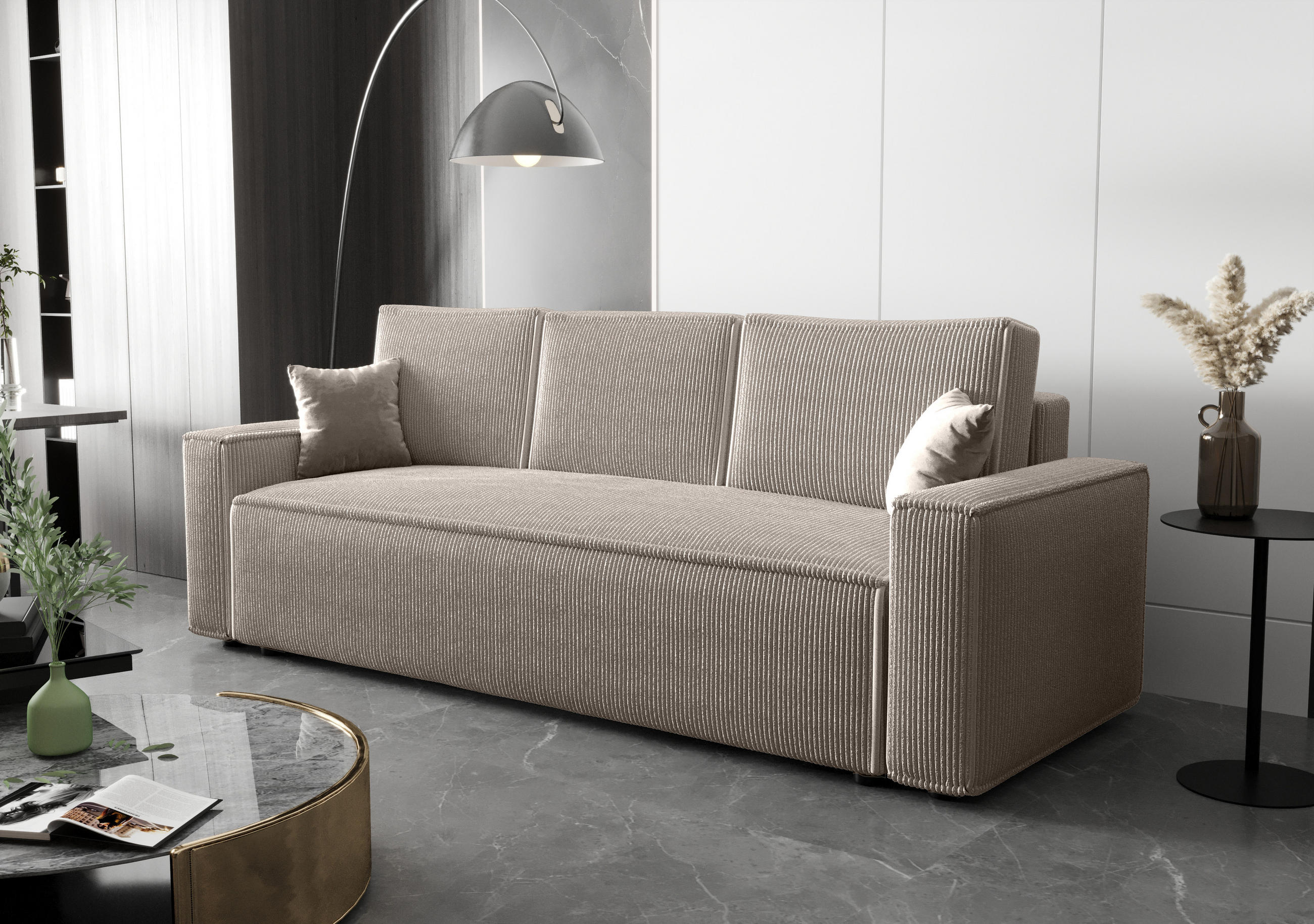 SOFA AMBRO Poso 100 mit Schlaffunktion, Beige, Sofa mit Stauraum - Beige, Textil (90/85/230cm) - Bedante