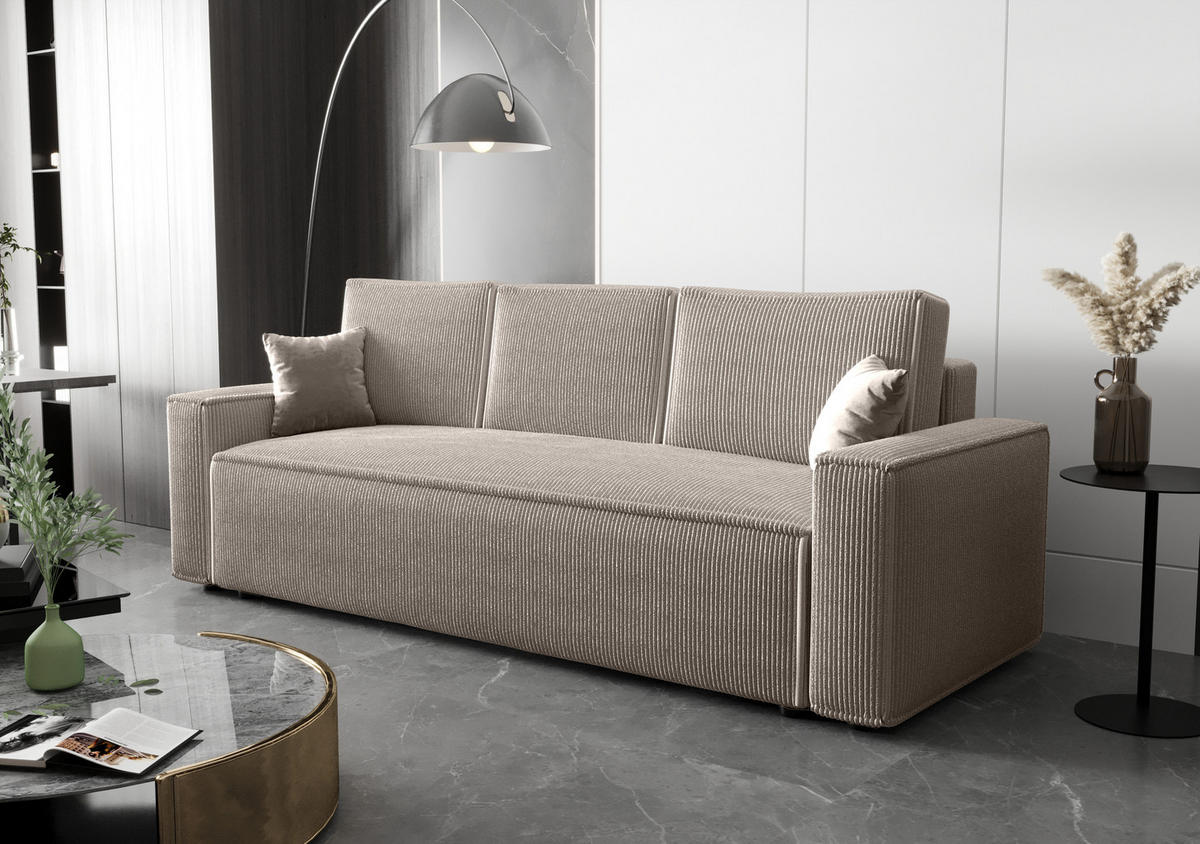 SOFA AMBRO Poso 100 mit Schlaffunktion, Beige, Sofa mit Stauraum - Beige, Textil (90/85/230cm) - Bedante