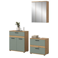BADMÖBEL-SET 3-teilig Salbei grün, Artisan Eiche 147 x 191 cm, moderne Badkombination - Salbeigrün/Schwarz, Glas/Holzwerkstoff (145/191/34cm) - Inn.Furn