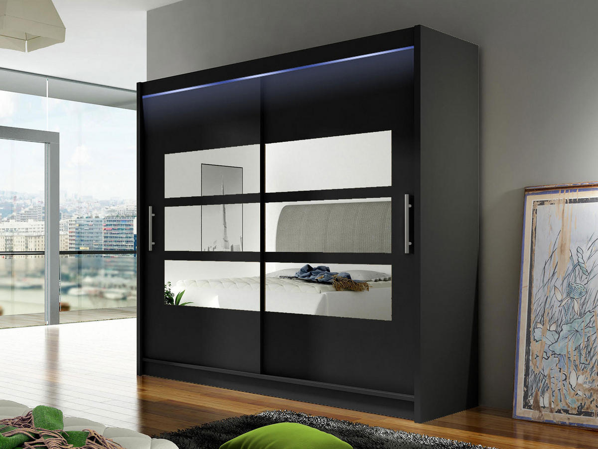 KLEIDERSCHRANK London III 180, mit RGB LED Beleuchtung - Silberfarben/Schwarz, Holzwerkstoff/Kunststoff (180/215/58cm) - MIRJAN24