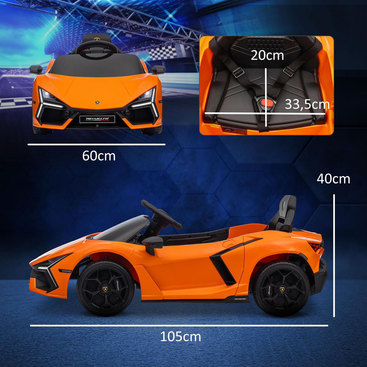 ELEKTROAUTO DE-06232 Lamborghini-inspiriert mit Fernbedienung Orange - Orange, Kunststoff/Metall (105/60/40cm) - ComfortXL