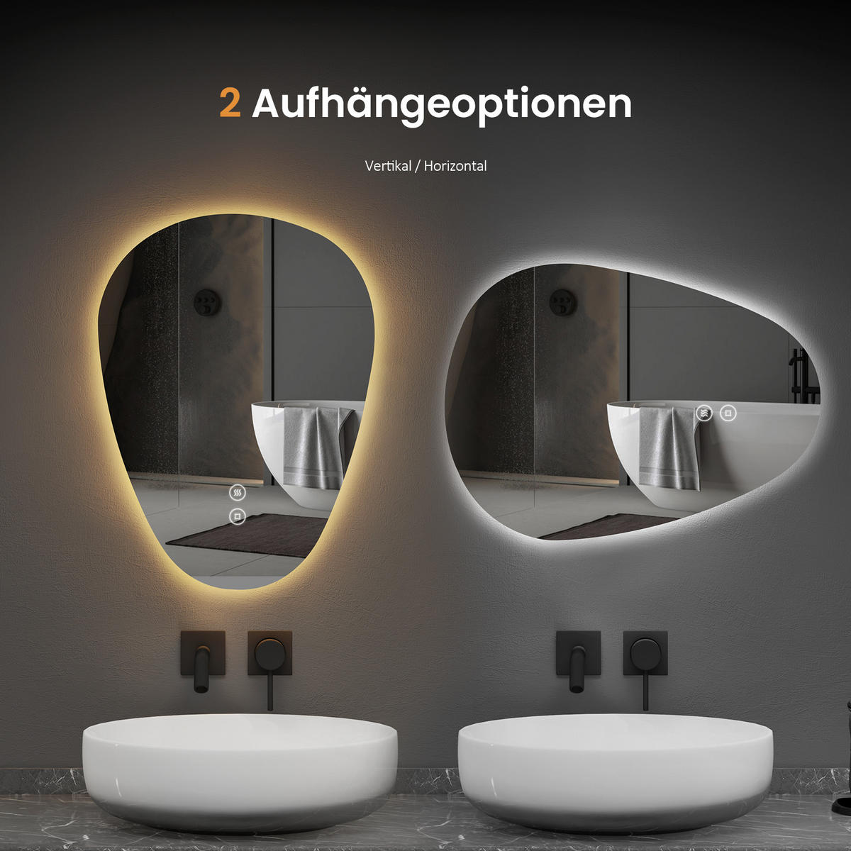 BADSPIEGEL mit Touch-Schalter, Dimmbar 70/50/3 cm - Weiß, Glas (50/2.9/70cm) - EMKE