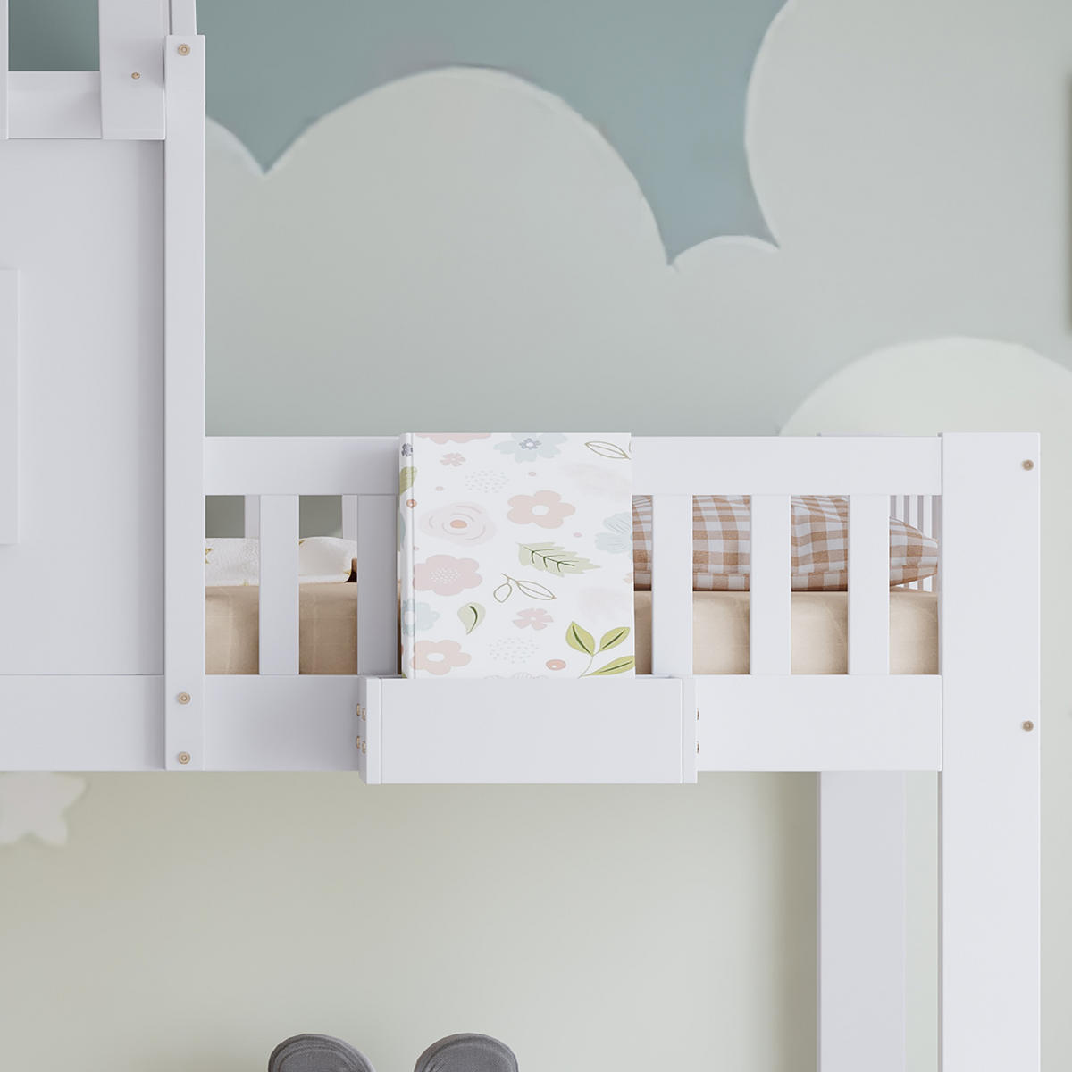 ETAGENBETT 90/200 cm Weiß mit Schubladen, Dach und Lesetisch aus Kiefer und MDF - Weiß, Holzwerkstoff (90/200cm) - OKWISH