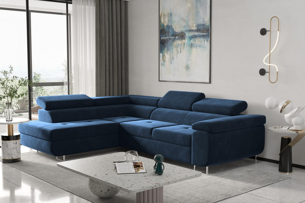 ECKSOFA mit Schlaffunktion und Bettkasten ATOM Dunkelblau Links - Dunkelblau, Holz/Textil (202/275cm) - Kaiser Möbel