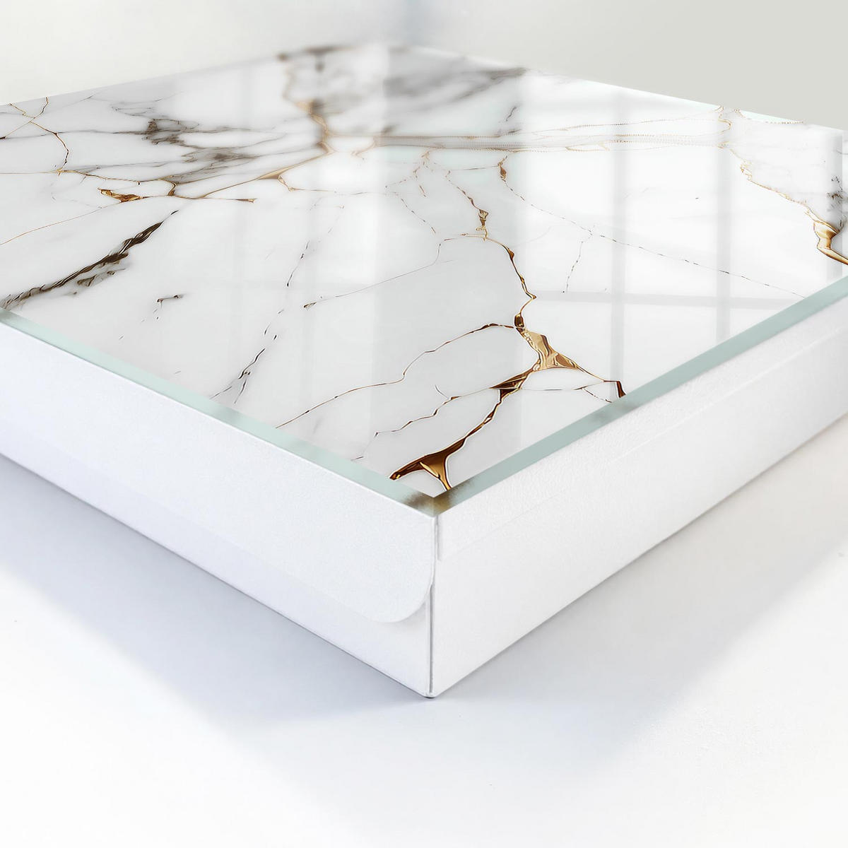 SCHLÜSSELBOX Weiß 30x30 cm – Türöffnung nach rechts - Marmor-Eleganz - Weiß, Metall (30/30/5cm) - TULUP