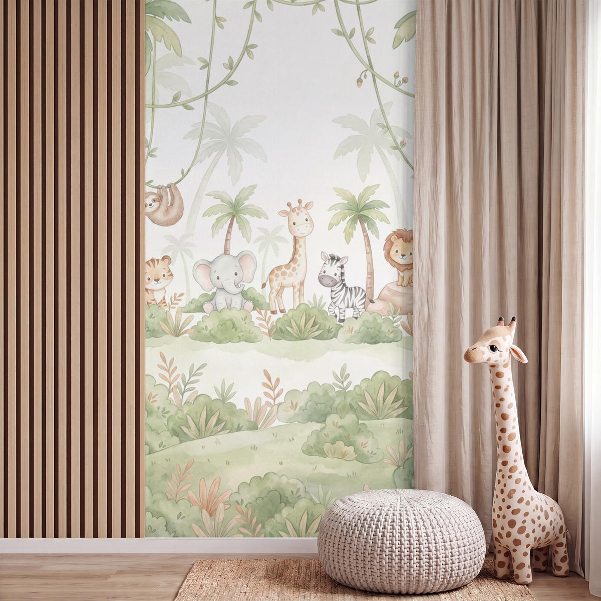 KINDERTAPETE - Tiere - Dschungel - Pastell - 140x260 cm - Weiß, Papier (140/260cm) - OnlyWow