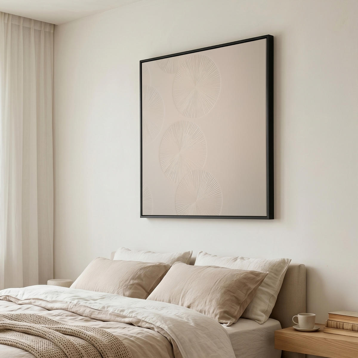 LEINWAND Bilder mit Rahmen - Japandi - Beige - Modern - 90x90 - Ecru, Textil (90/90cm) - MuchoWow