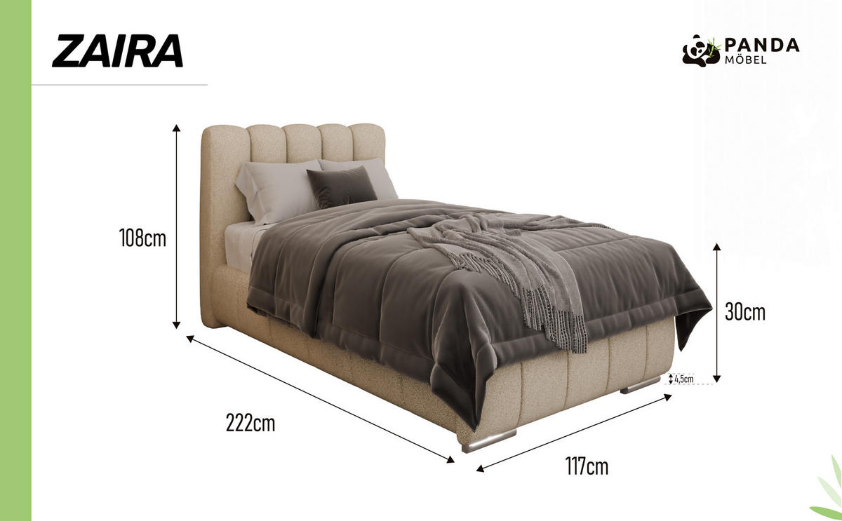 POLSTERBETT Zaira 90x200cm – Elegantes Polsterbett für modernen Wohnstil , ohne matratze, beige - Beige, Holz (90/200cm) - Panda Möbel