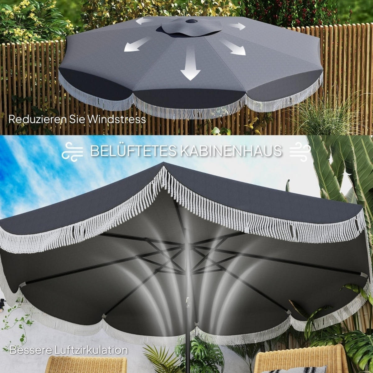 SONNENSCHIRM aus Polyester & Metall Ø269x238 cm in Dunkelgrau mit UV-Schutz 30+ - Dunkelgrau, Metall (269/269cm) - Modfu