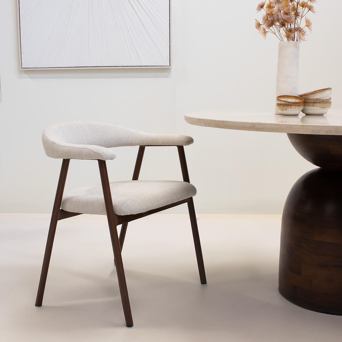 ESSZIMMERSTUHLE 2er Set aus Stoff, beige - Dunkelbraun, Metall (56/76/54cm) - Giga Meubel