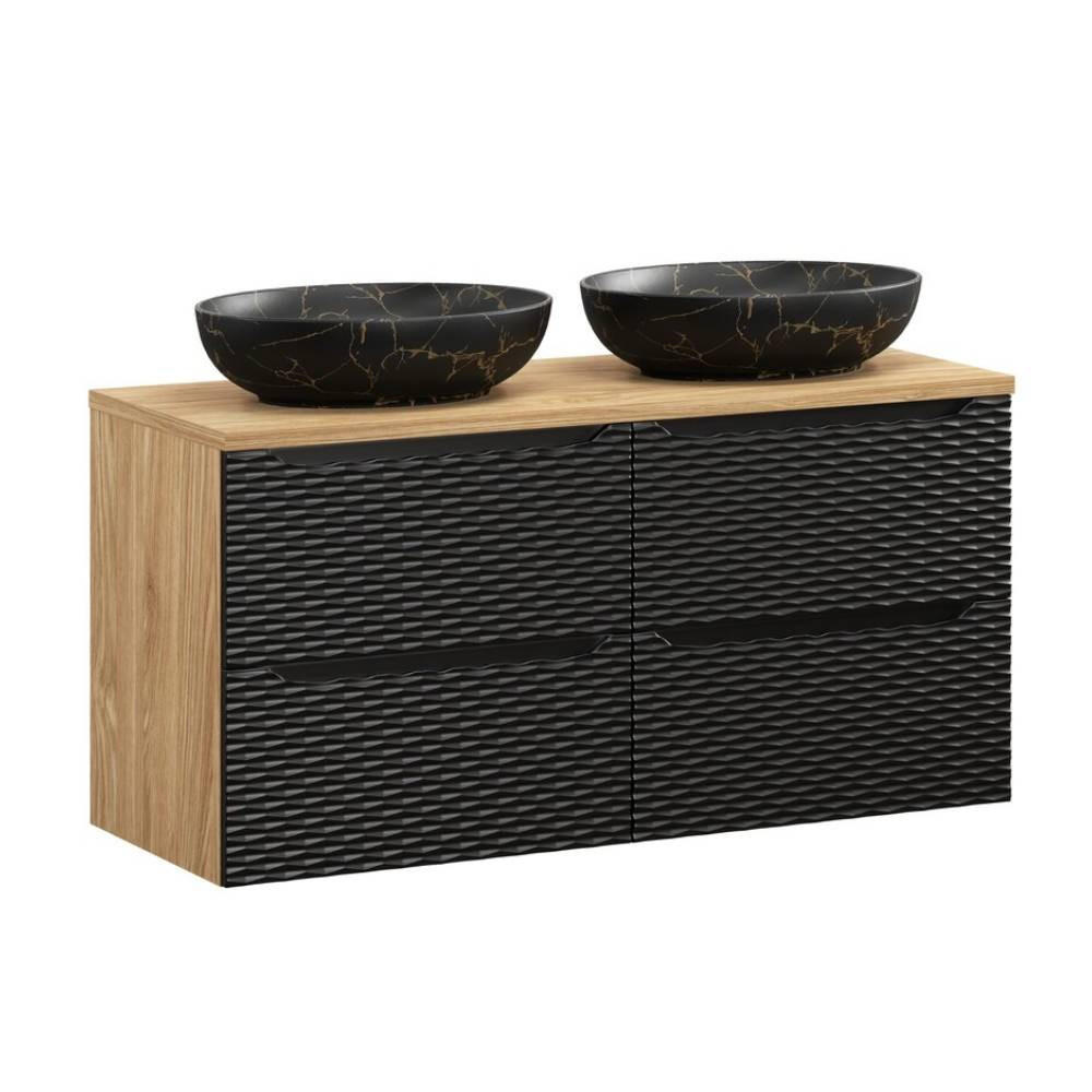BADMÖBEL-SET 5 Teile - Ocean Black O BM447 in Schwarz / Geölte Eiche - Eichefarben/Schwarz, Holz/Keramik (120/57/46cm)
