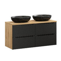 BADMÖBEL-SET 5 Teile - Ocean Black O BM447 in Schwarz / Geölte Eiche - Eichefarben/Schwarz, Holz/Keramik (120/57/46cm)