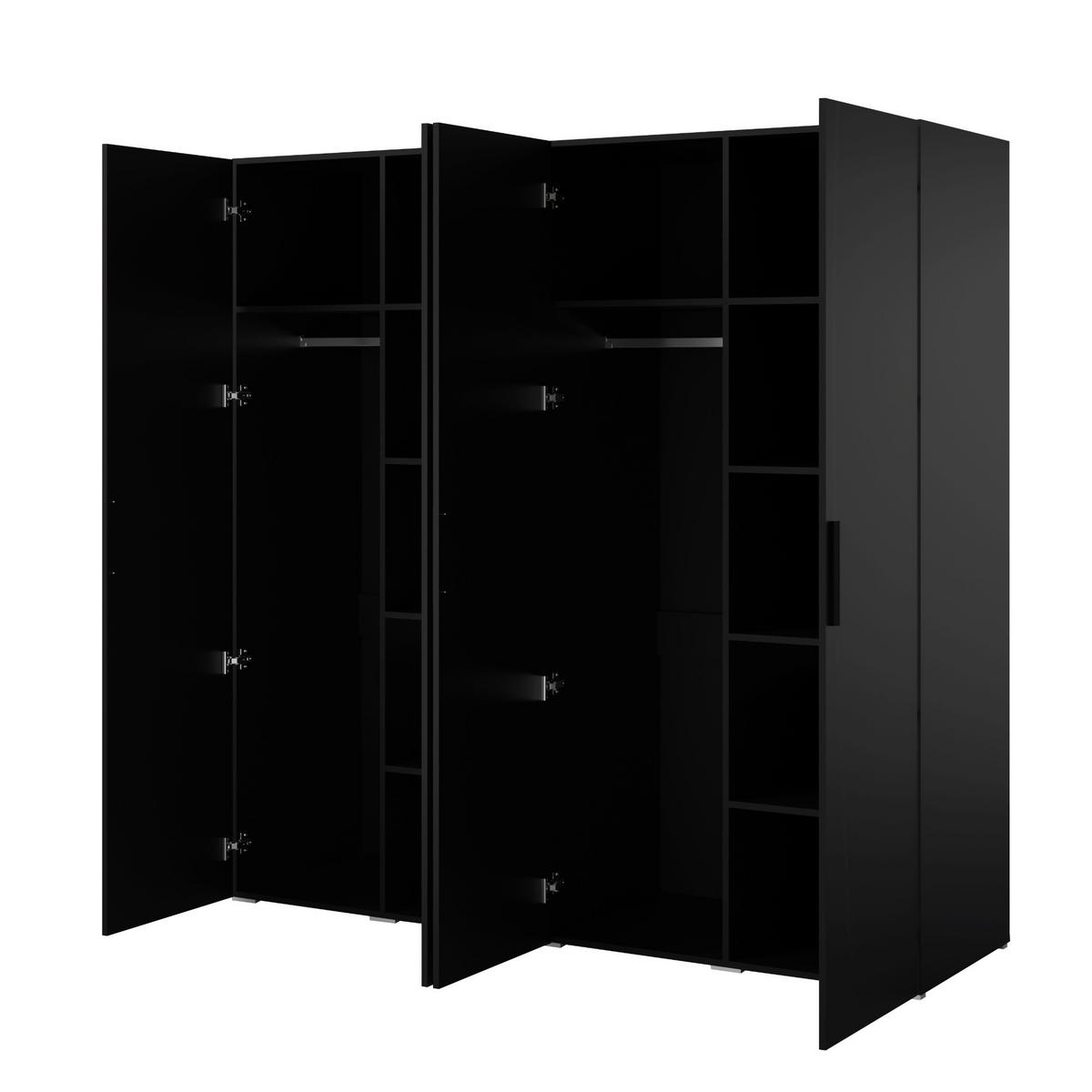 DREHTÜRENSCHRANK Napoli 4D 200 Schwarz (schwarzer oder goldener Griff) - Silberfarben/Schwarz, Holzwerkstoff/Kunststoff (200/35/60cm) - mzm24