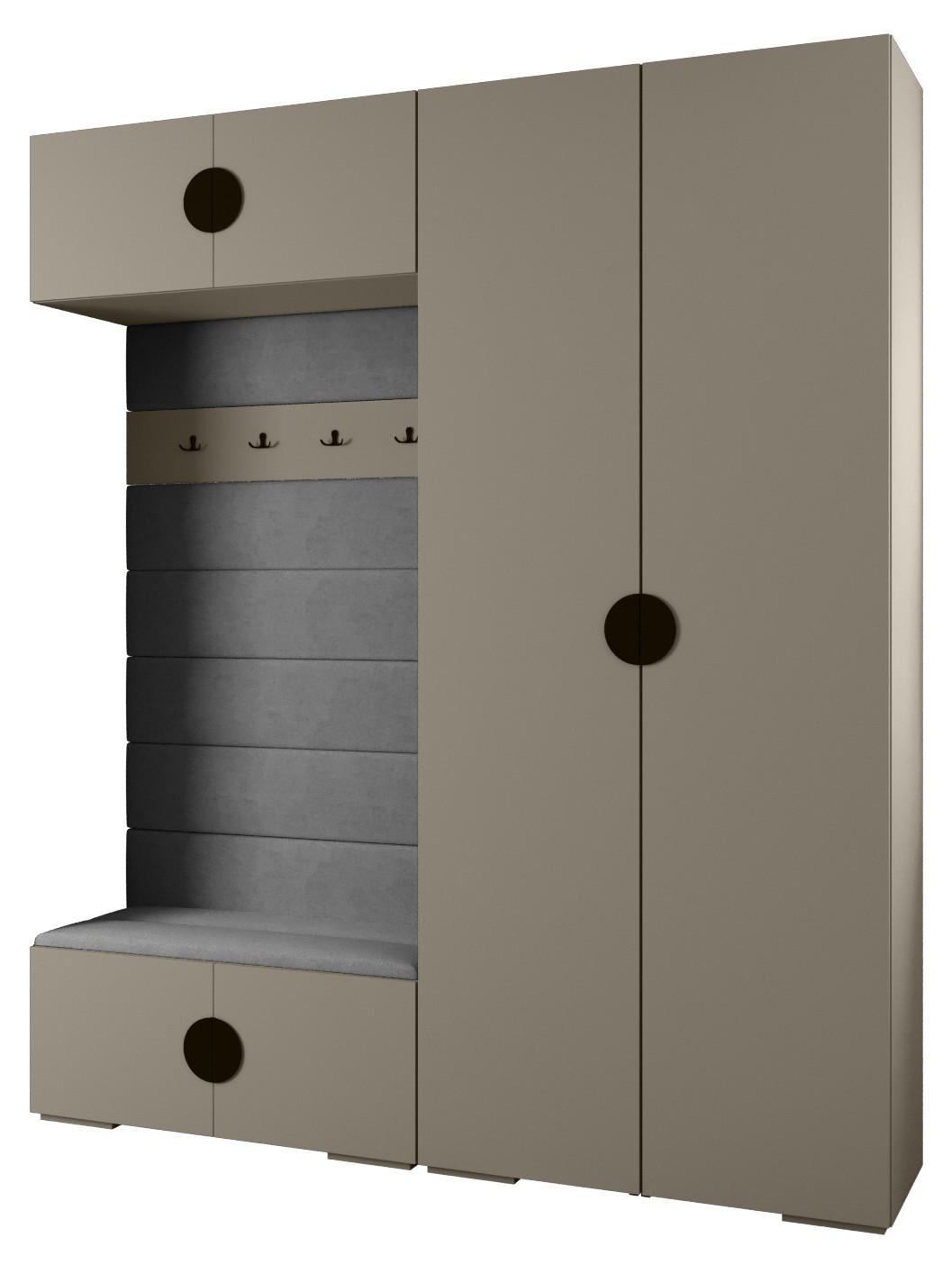 Abiks Möbel Garderoben-Set Kaschmir, Grau, Schwarz 200x236.7x47 cm