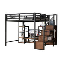 HOCHBETT Metall/MDF 140x200 cm Schwarz mit TV-Ständer, Steckdose und Aufbewahrungsleiter - Schwarz, Metall (140/200cm) - Modfu