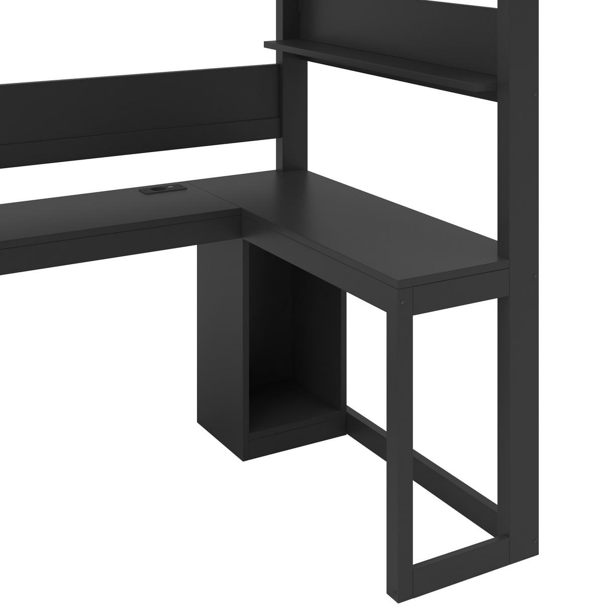 HOCHBETT aus MDF und Sperrholz 90x200 cm Schwarz mit Gaming-Schreibtisch, Stauraumtreppe, LED und USB-Anschluss - Schwarz, Holzwerkstoff (90/200cm) - Modfu