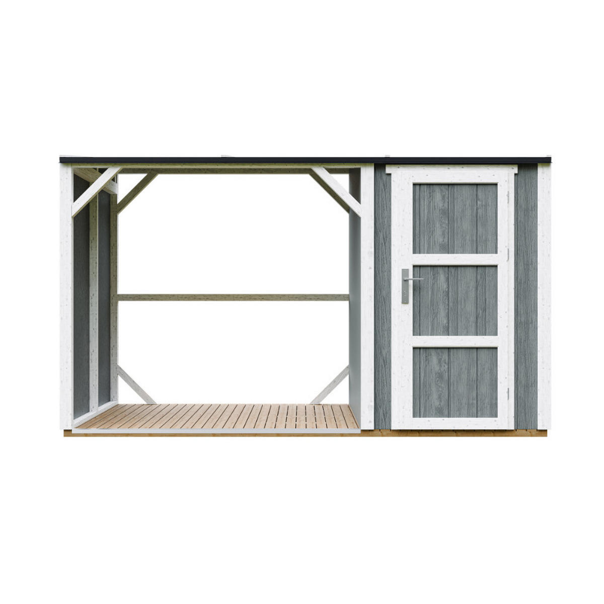 PRÍSTREŠOK na drevo s kôlňou 4,14 m² M985-CAVERN STEEL - sivá, drevo (120/220/345cm) - Timbela
