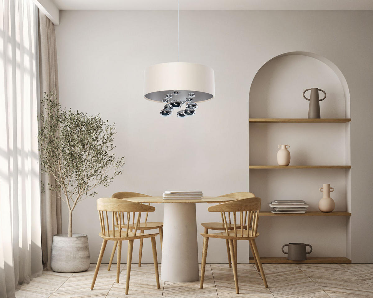 HÄNGELEUCHTE Silber 40/96 cm - Beige/Silberfarben, Kunststoff (40/1/96cm) - ONZENO
