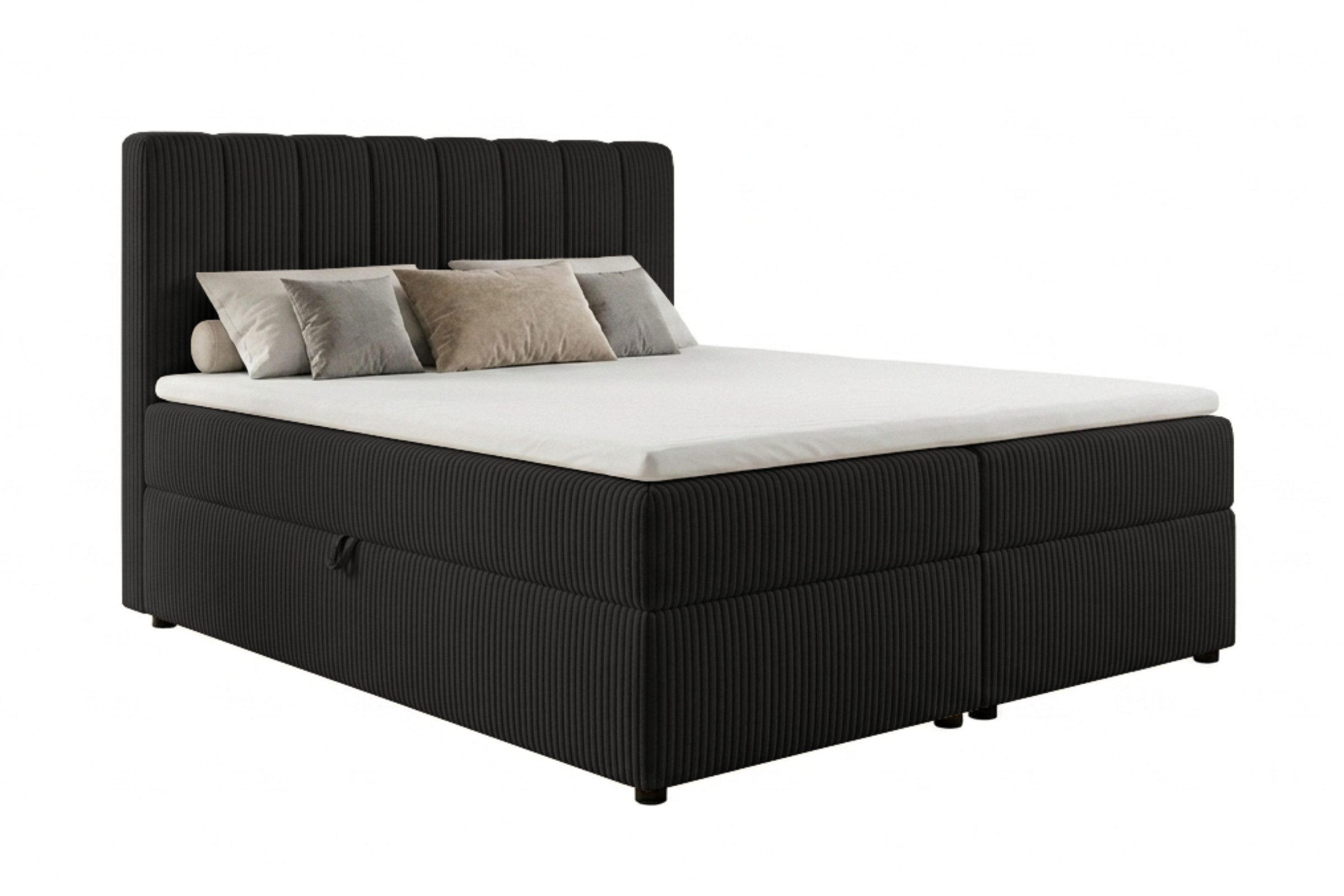 BOXBETT VICTOR 140/200 in Cord Schwarz H4 - Schwarz, Holz/Holzwerkstoff (140/200cm) - Deine Möbel 24