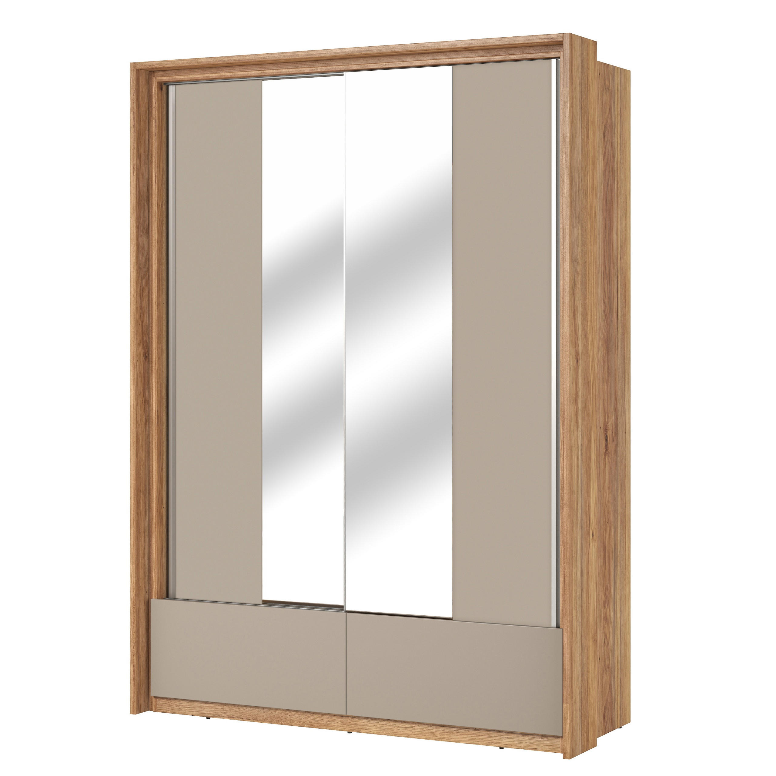 SCHWEBETÜRENSCHRANK PRESARO 159,1/219/62,9 cm 2-türig mit Spiegel Eiche Mauvella - Eichefarben/Beige, Holzwerkstoff (159.1/219/62.9cm) - MASSENO