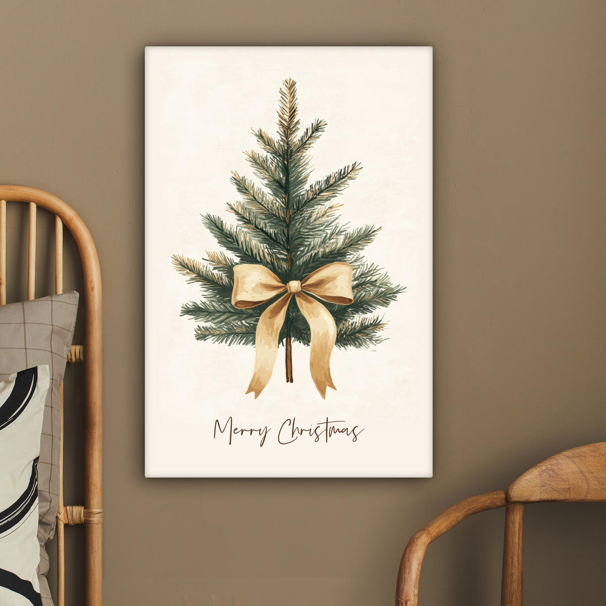 LEINWANDBILD Weihnachtsbaum - Weihnachten - Frohe Weihnachten - Beige 60x90 cm - Sandfarben, Textil (60/90cm) - MuchoWow