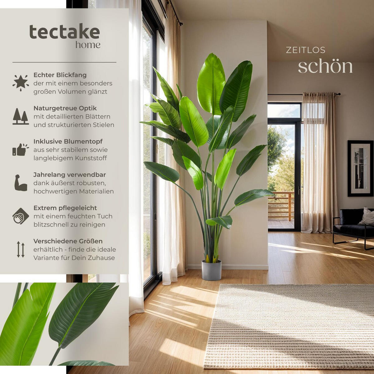 KÜNSTLICHER-PARADIESVOGELBAUM Tropic,stabiler Kunststoff-Blumentopf,grün - Grün, Kunststoff (180cm) - tectake