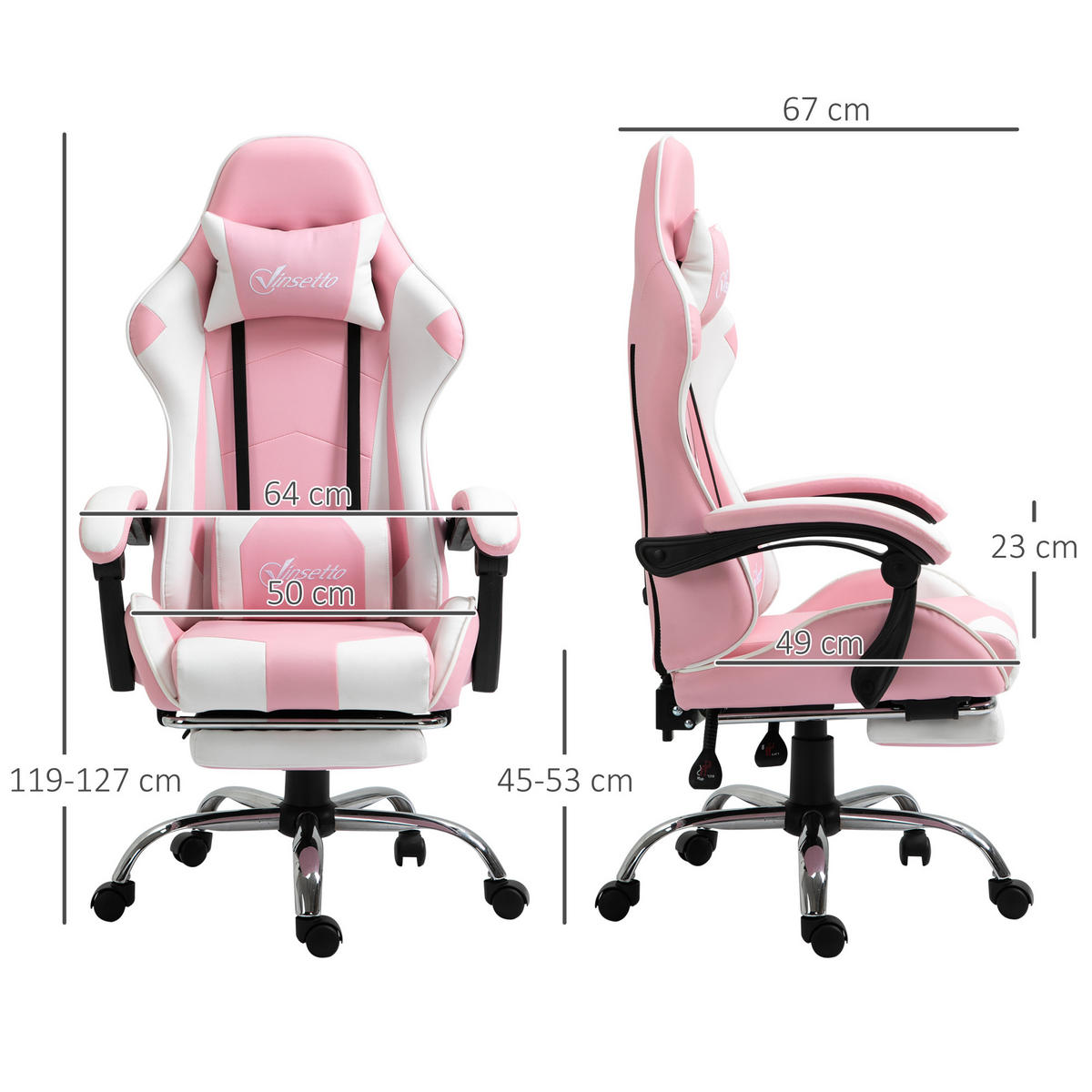DREHSTUHL 64/67/119-127 cm pink aus Schaumstoff mit Fußstütze - Pink, Kunststoff (67/127/64cm) - OKWISH