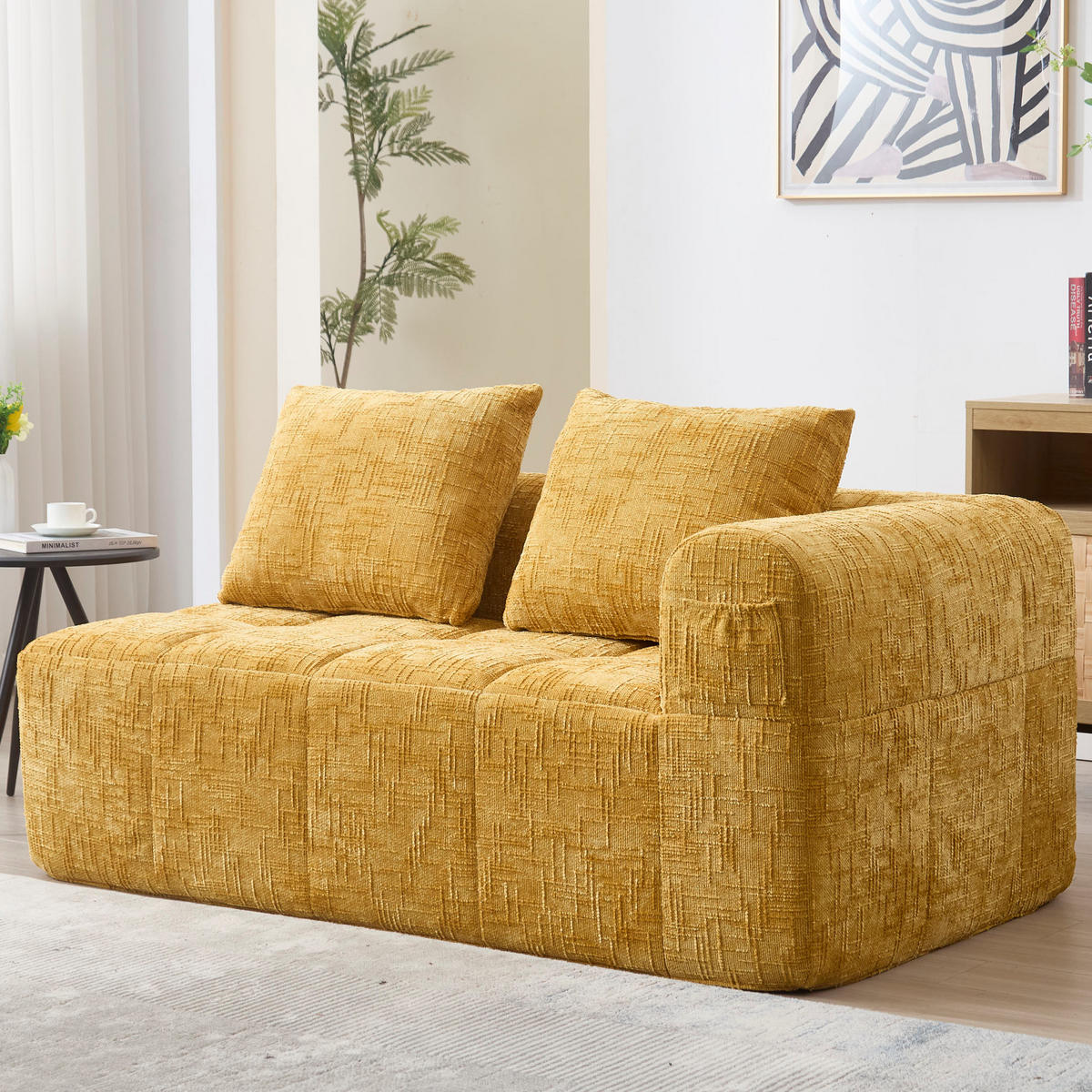 2-SITZER 158/90/60 cm Gelb aus Chenille mit Seitentaschen - Gelb, Textil (90/60/158cm) - OKMYHOME