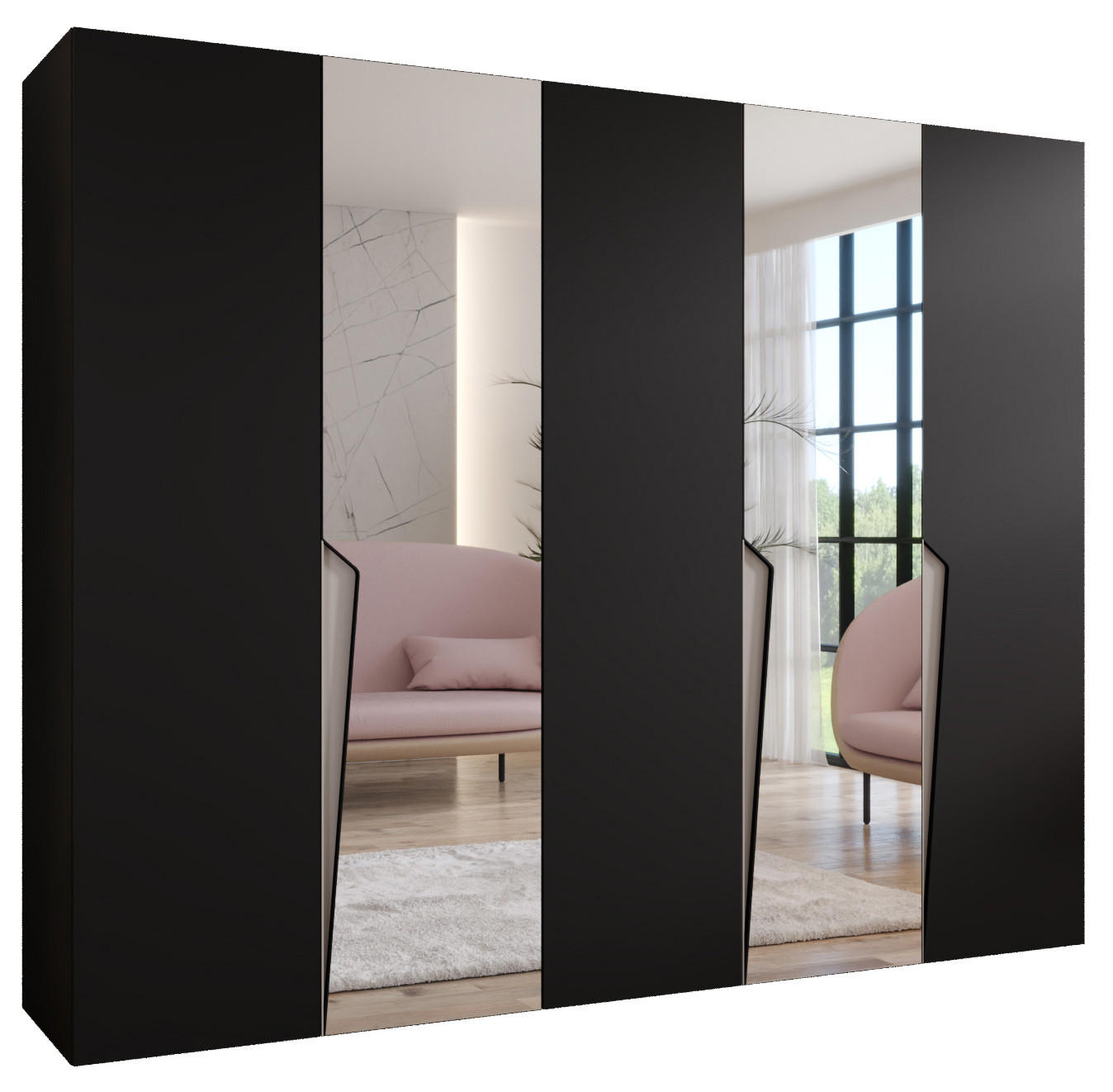 DREHTÜRENSCHRANK 202/250/52 5-türig - Beige/Schwarz, Holz/Metall (250/202/52cm) - Abiks Möbel