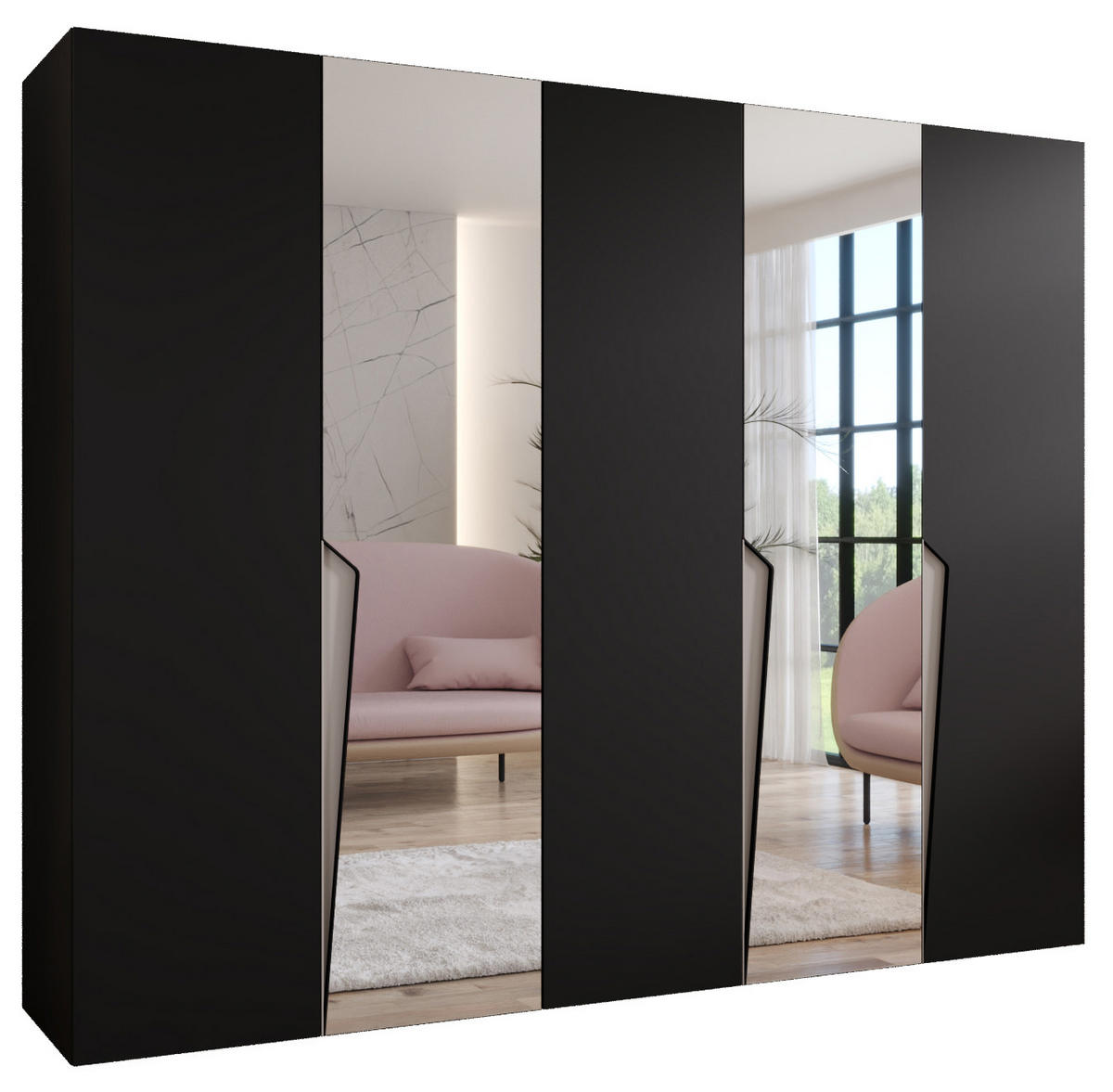 DREHTÜRENSCHRANK 202/250/52 5-türig - Beige/Schwarz, Holz/Metall (250/202/52cm) - Abiks Möbel