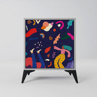 SIDEBOARD FESTIVE PLEASURES, Grau, 57,5x42x70,5 cm, Schwarze Metall-Sternfüße - Multicolor/Schwarz, Holzwerkstoff/Metall (57.5/70.5/42cm) - SpaceRebels