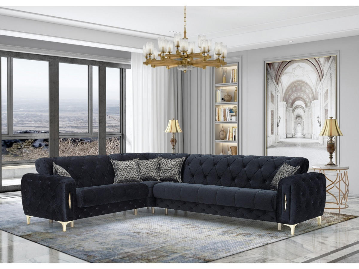 ECKSCHLAFSOFA Patna Schwarz - Langer Schenkel Rechts - Schwarz, Holzwerkstoff/Kunststoff (245/315cm) - Villa Möbel