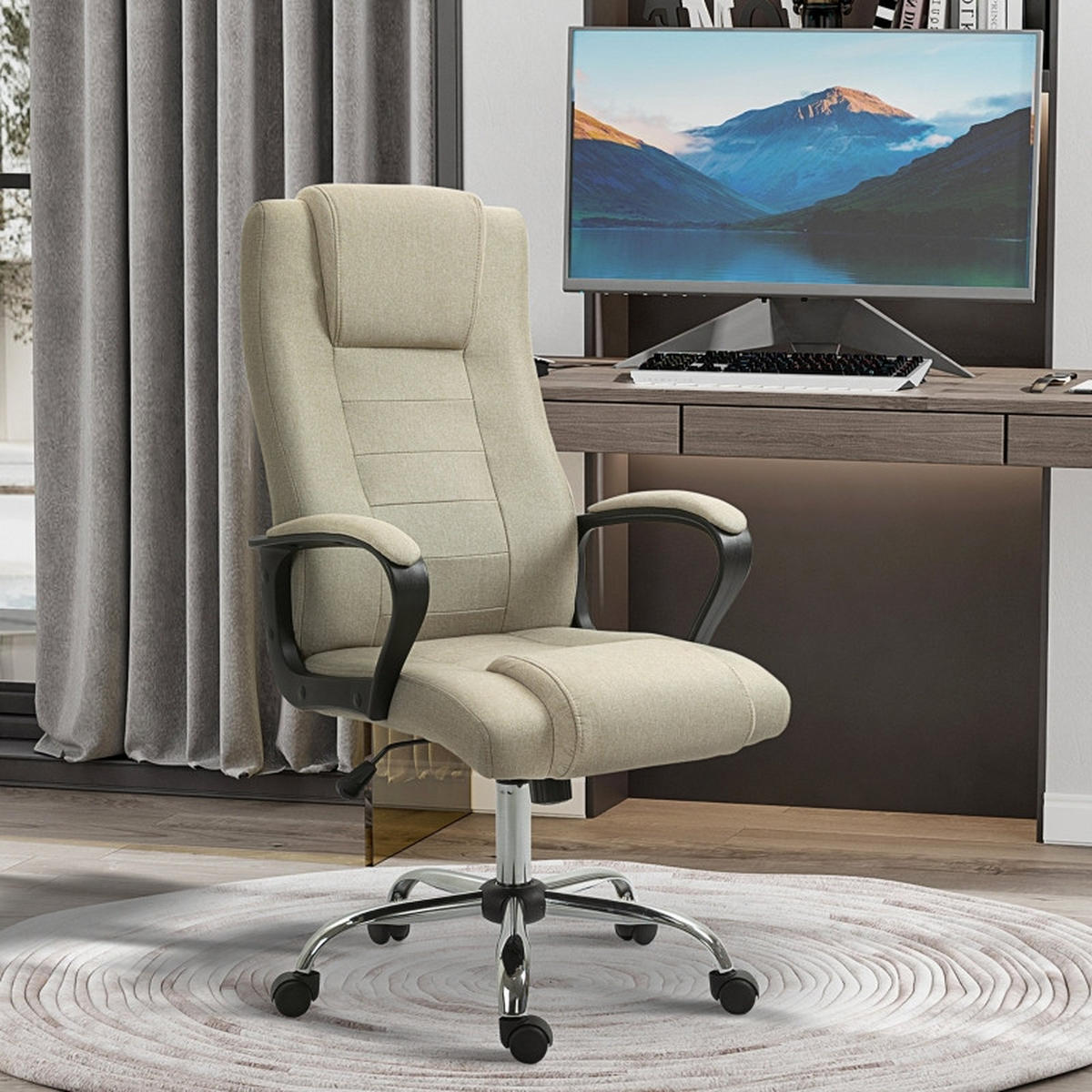 DREHSTUHL 76/62/110-119 cm Beige aus Polyester mit Wippfunktion - Beige, Kunststoff (62/119/76cm) - OKWISH