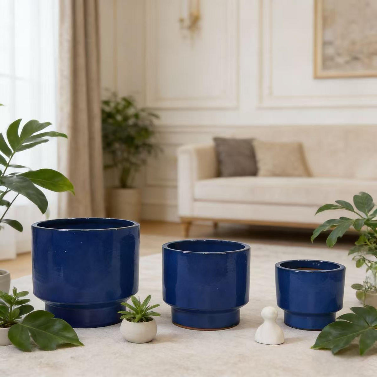BLUMENTOPF Ø 38,1/30,5/22,9 cm Blau (3 Stück) - Blau, Keramik (38/33cm) - Oxeza