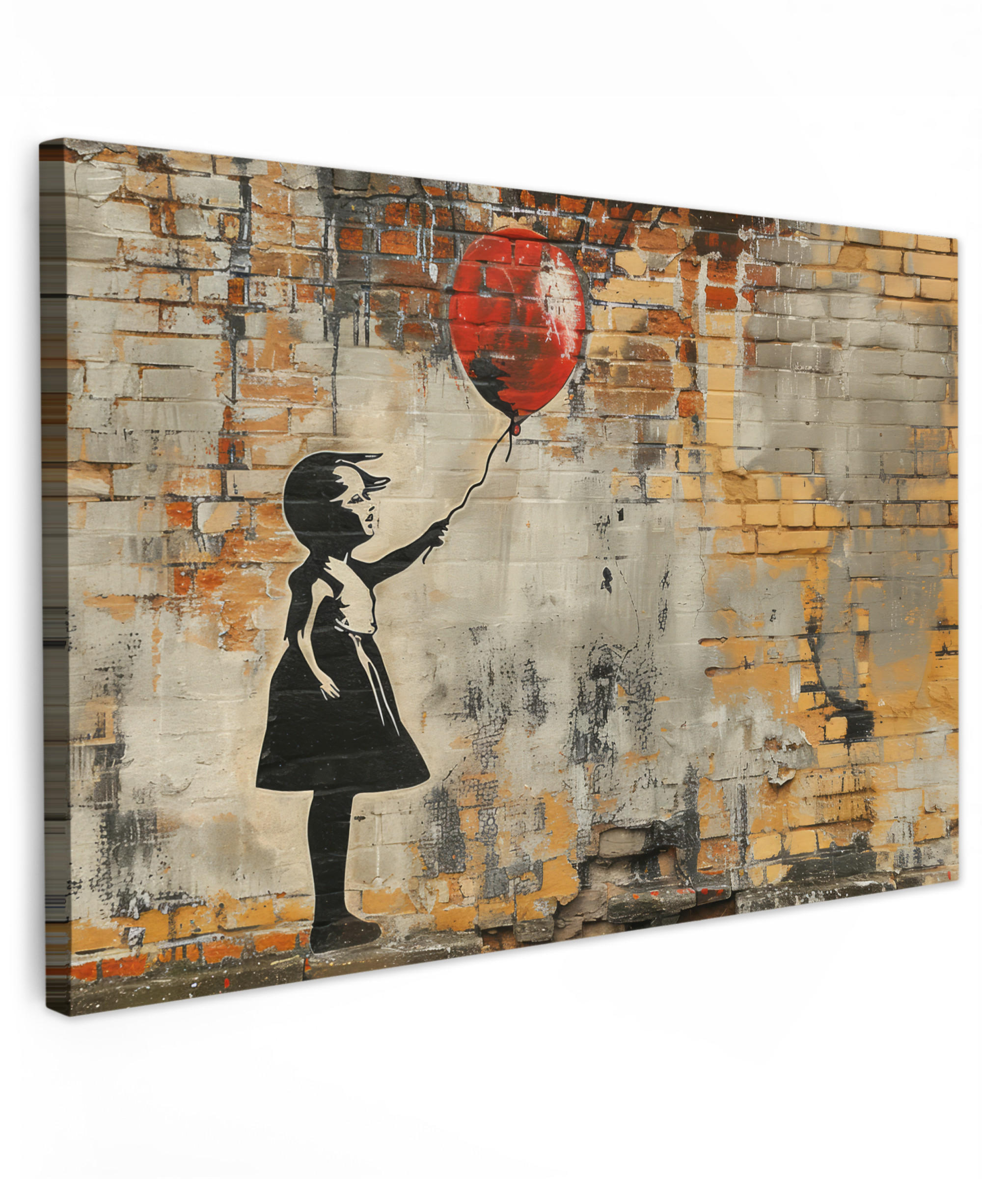 LEINWANDBILD Graffiti - Banksy - Mädchen - Straßenkunst 140x90 cm - Sandfarben, Textil (140/90cm) - MuchoWow