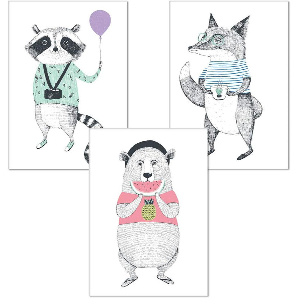 POSTER Set Mit 3 Animales A4 Rahmenlos - Klar, Papier (29.7/5/21cm) - Nacnic