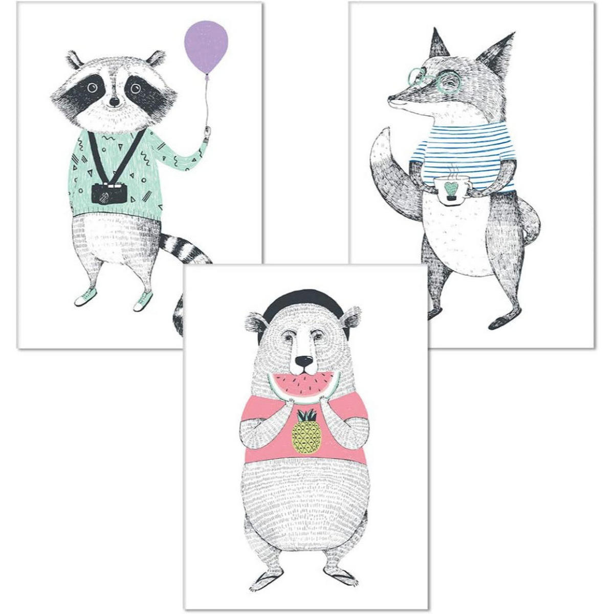 POSTER Set Mit 3 Animales A4 Rahmenlos - Klar, Papier (29.7/5/21cm) - Nacnic