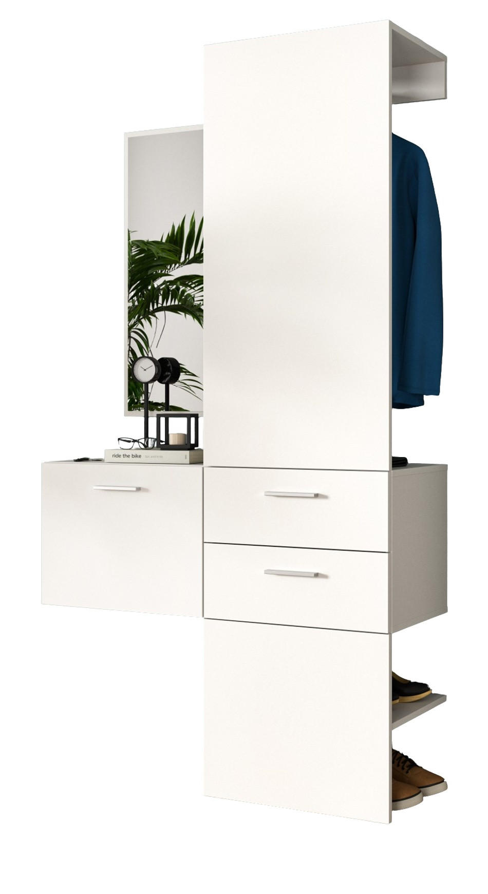 GARDEROBE Set weiß 104 cm, Komplettset 3-teilig mit Spiegel - Silberfarben/Weiß, Glas/Holzwerkstoff (104/190/36cm) - Inn.Furn