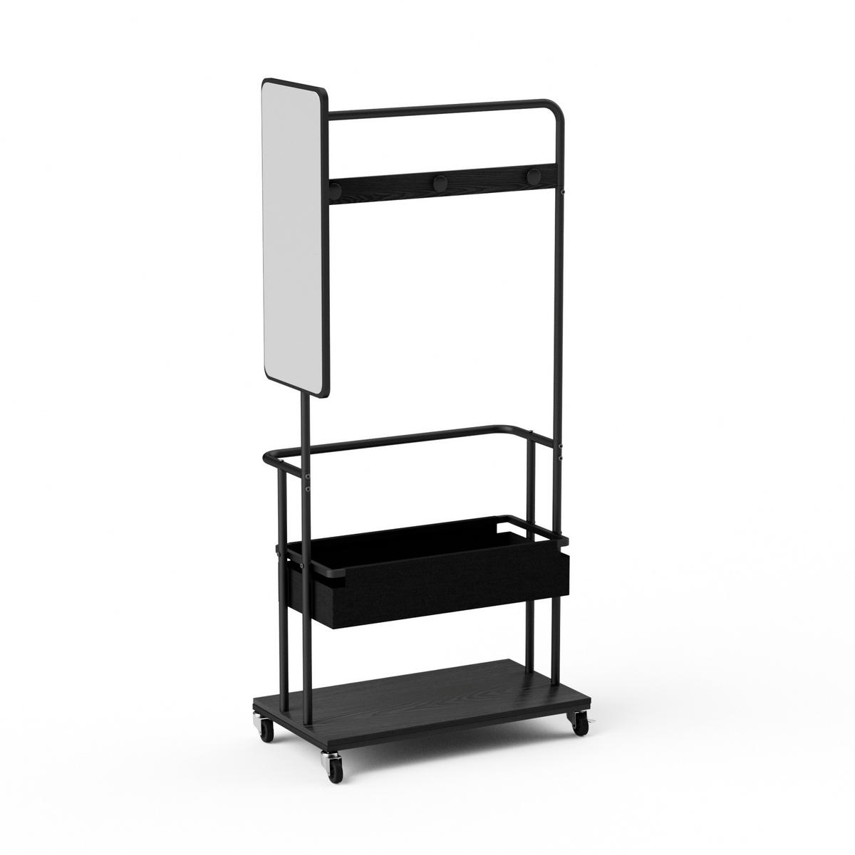 KLEIDERSTÄNDER mit Rollen Spiegel und Stofftasche 70 x 40 x 170 cm Schwarz - Schwarz, Metall (40/170/70cm) - Beauniv