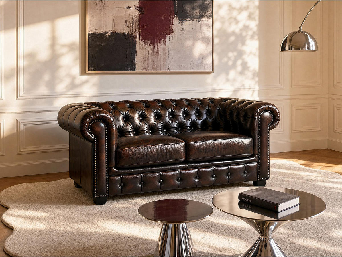 SOFA - 2 Personen - leder - schokoladenbraun Brenton - Dunkelbraun, Leder (160/73/96cm) - Vente-Unique